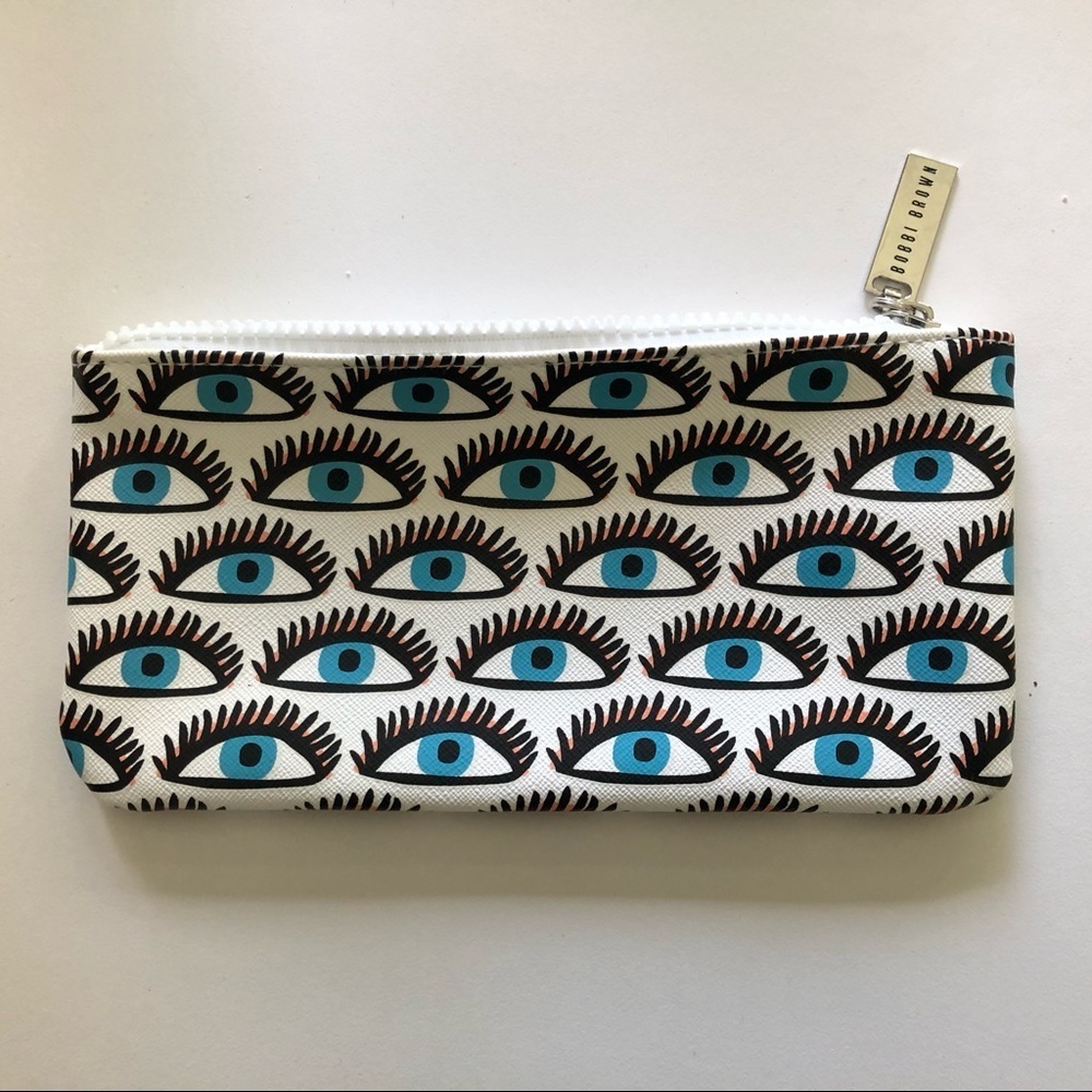 Bobbi Brown Make up bag evil eye pattern NWT white/blue/black